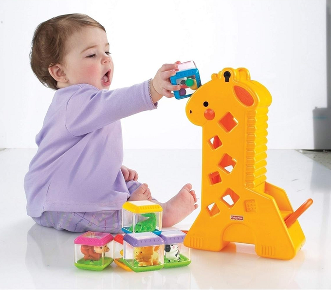 Girafa Pick a Block, Fisher Price, Mattel, Amarelo