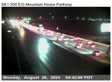 KCBSAMFMTraffic's tweet photo. #Tracy #AltamontPass -- Westbound #Interstate205 is starting to slowdown on the transition to westbound #Interstate580. Traffic stays sluggish to North Flynn Road. (Photo: @CaltransD4) #KCBSTraffic.