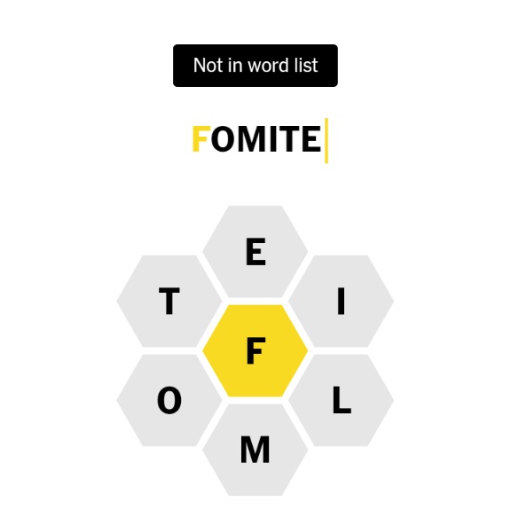 HessMatthias's tweet image. #fomite (n) an object likely to carry infection
@NYTGames #SpellingBee #NotInWordList