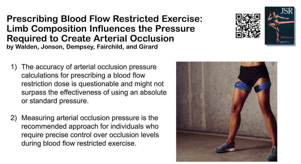 JSportRehab's tweet photo. What measures do you use to achieve arterial occlusion when you prescribe blood flow restriction exercise? Read about which limb composition measures are important.
@TomWalden89, @AndrewJonson16, @ARDempsey, @timjfairchild, @dr_o_girard
https://t.co/meVpPFoYVt
#BFR #LE #AOP https://t.co/KkyzhawcD6
