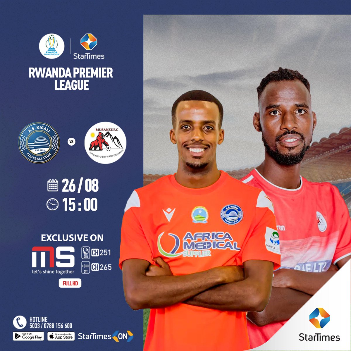 startimesrwanda's tweet photo. Uyu munsi saa cyenda, Ikipe ya AS Kigali iracakirana na Musanze FC mu mukino w'umunsi wa kabiri wa Shampiyona. uyu mukino ntahandi uwurebera ni kuri Magic sports gusaa
#MagicSports #RwandaPremierLeague #startimesrwanda #Ferwafa #askigali #musanzefc https://t.co/K2NZxQ56ti