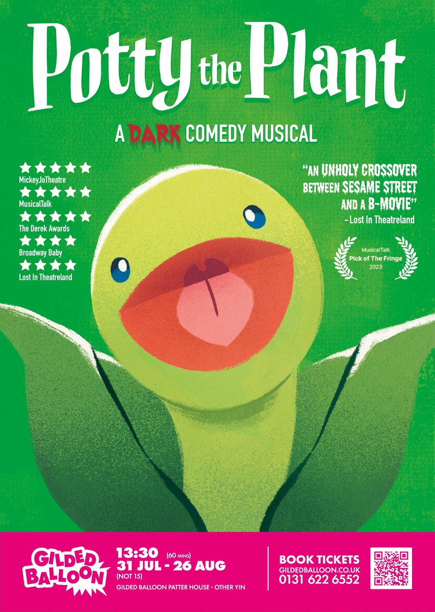 Potty The Plant (@pottythemusical) on Twitter photo Last chance to catch Potty The Plant at 1:30pm Today! 🌱
And it's 2for1 if you book at <a href="/Gildedballoon/">Gilded Balloon</a> Patterhouse
See you there gang! 💚
#fringe Last chance to catch Potty The Plant at 1:30pm Today! 🌱
And it's 2for1 if you book at <a href="/Gildedballoon/">Gilded Balloon</a> Patterhouse
See you there gang! 💚
#fringe