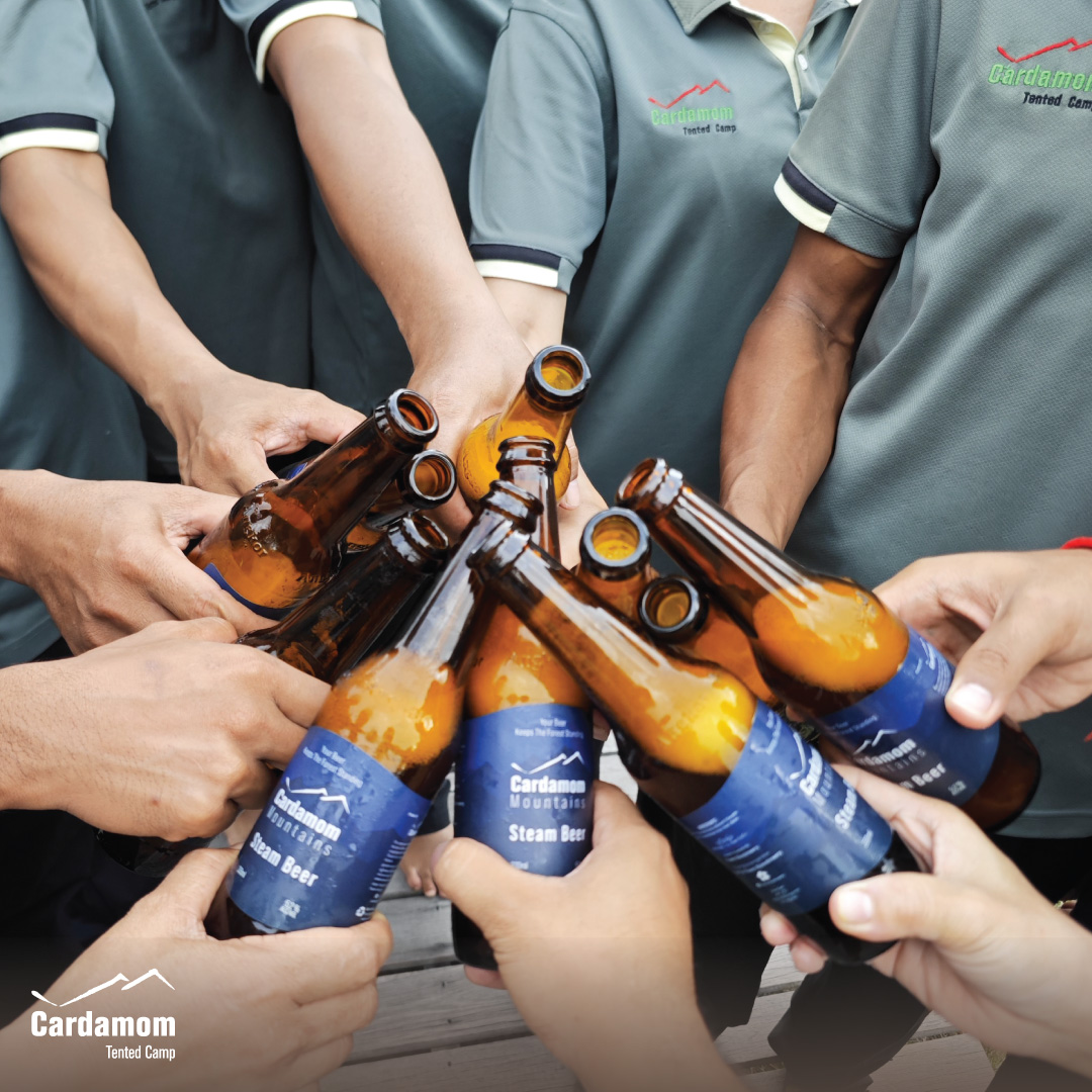 cardamomtent's tweet photo. Cheers to conservation! 🍻 Our team at Cardamom Tented Camp is celebrating a new beer brewed with a purpose—to protect Cambodia’s wilderness. Every bottle makes a difference. 🌿 #SustainableTourism #Conservation #CardamomTentedCamp #CraftBeer https://t.co/dWlEPKITW1