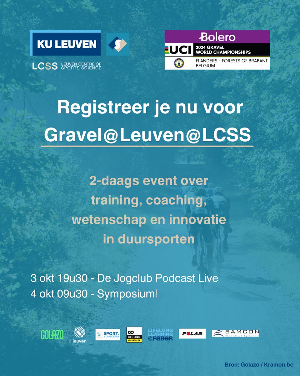 Prof. Willems zal op 4/10 tijdens het gravel@leuven@LCSS symposium spreken over de invloed van sport op het hart en onze onderzoeken. Inschrijven kan via faber.kuleuven.be/nl/lll/aanbod/…
 #uci #golazo <a href="/Cardio_KULeuven/">Department of Cardiovascular Sciences - KU Leuven</a> <a href="/KU_Leuven/">KU Leuven</a>