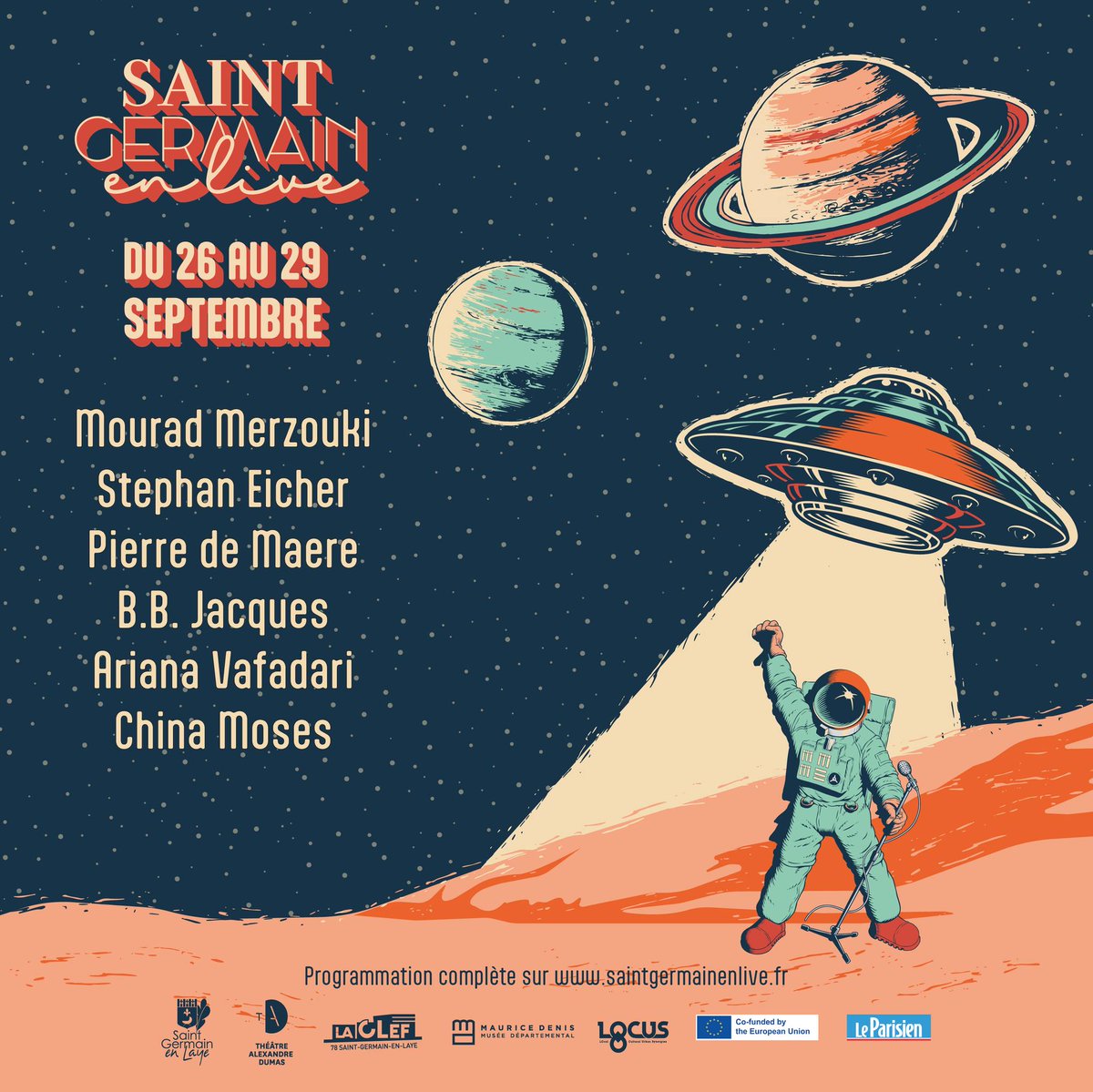 Arnaud_Pericard's tweet photo. 🛸 @StephanEicher, @MouradMerzouki, @iamdonmcqueen, @bbjacquesoff, Ariana Vafadari, @chinamoses, et bien d’autres artistes mettront le feu aux scènes saint-germanoises du 26 au 29 septembre, pour #SaintGermainEnLive. 🎶 

🎟️ Réservations et infos : https://t.co/bPrVbPp6Va https://t.co/iRZxpZchQB