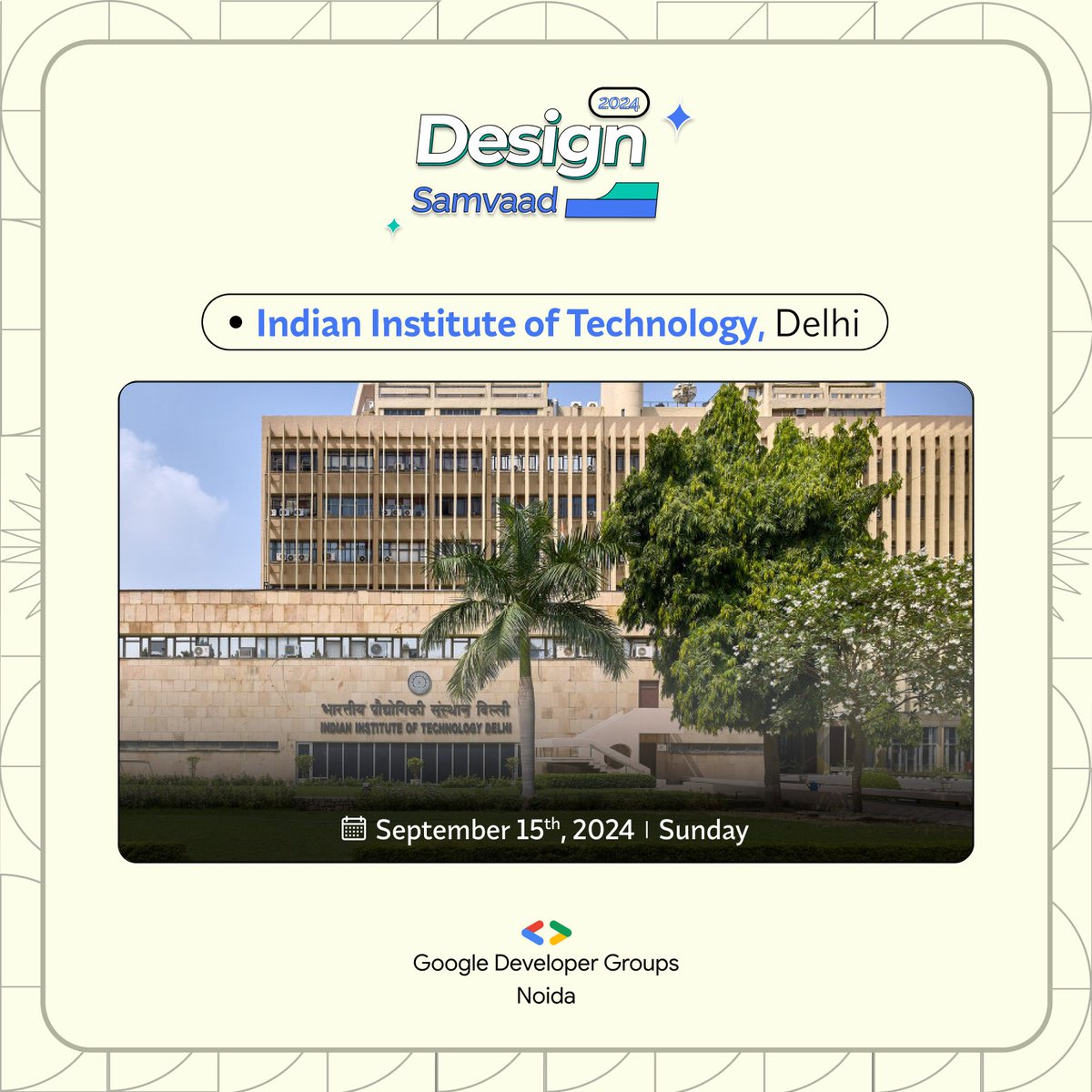 gdg_noida's tweet image. 🚀 Ready to Design the Future? 🚀

On September 15th, 2024, the iconic IIT Delhi becomes the epicenter of creativity and innovation at Design Samvaad 2024 ! 🎨💡

Let’s create, innovate, and inspire—together! 🌟✨

#DesignSamvaad #GDGNoida #IITDelhi #DesignChallenge