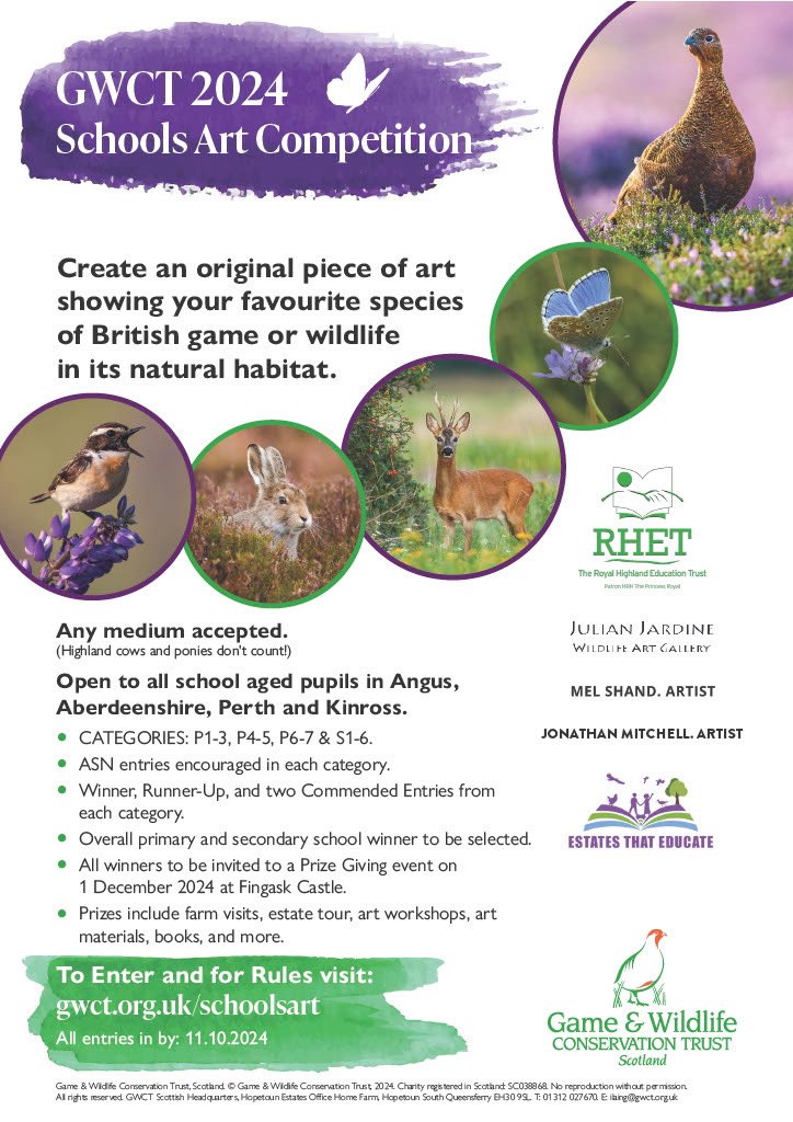🎨 EXCITING NEWS! The 2024 GWCT Schools Art Competition is now open! 🦊🌿

We're thrilled to announce our annual art competition, inviting all school-aged pupils, including those with additional support needs, to showcase their artistic talents. 

👉🏻 gwct.org.uk/schoolsart