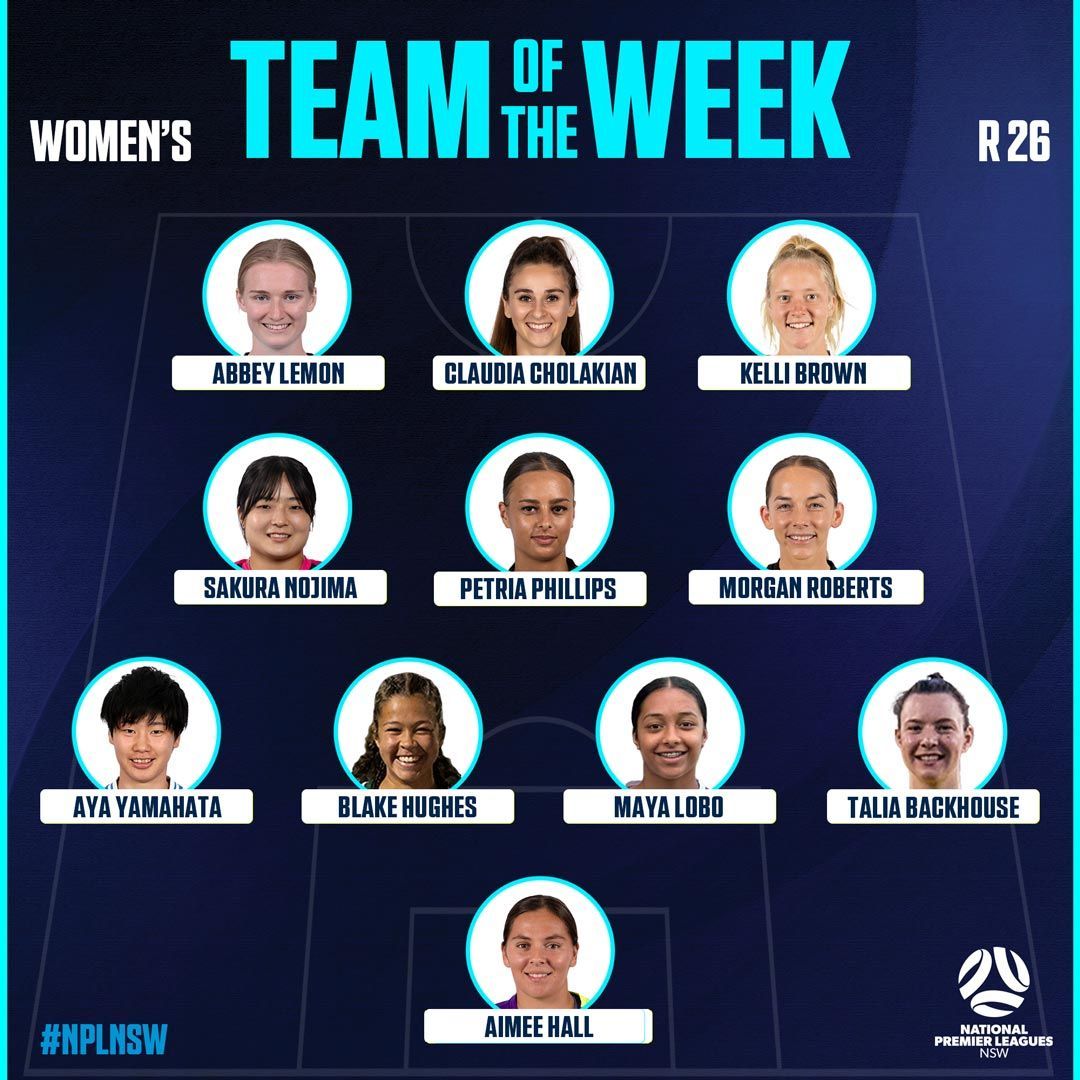 WOMEN'S TEAM OF THE WEEK

Congratulations to our TOTW for Round 26, featuring players from <a href="/northerntigers_/">Northern Tigers Football Club</a>, <a href="/unswfc/">UNSW Football Club</a>, <a href="/MacarthurRams/">Macarthur Rams FC</a>, <a href="/SydneyOlympicFC/">Sydney Olympic FC</a>, <a href="/nwsspiritfc/">NWS Spirit FC</a>, <a href="/mfcbulls/">Macarthur FC</a> Academy, <a href="/iStingrays/">Illawarra Stingrays</a> and Gladesville Ravens!

#NPLNSW #NPLWNSW
