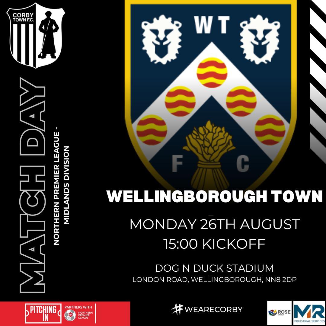𝐁𝐚𝐧𝐤 𝐇𝐨𝐥𝐢𝐝𝐚𝐲 𝐌𝐨𝐧𝐝𝐚𝐲 𝐅𝐢𝐱𝐭𝐮𝐫𝐞

Game Day!!

🆚 - <a href="/doughboys_wtfc/">Wellingborough Town FC</a> 
📆 - Monday 26th August 2024
🕒- 15:00pm
🏟 - Dog n Duck Stadium, London Road, Wellingborough, NN8 2DP
🎟️ - Adults £12 | Concessions £9 | Under 16 Free 

#wearecorby | #supportlocalfootball |