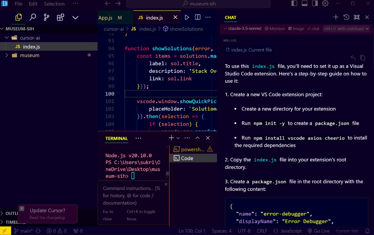 SukritPrakash_x's tweet image. Cursor AI is the hottest AI dev tool! 🔥 It feels godly while coding - lets you build anything you put your mind to 

I felt code  follow up questions  are the most amazing part and 
seamless integration directly with vs code. 💯 #CursorAI #AIDevTools