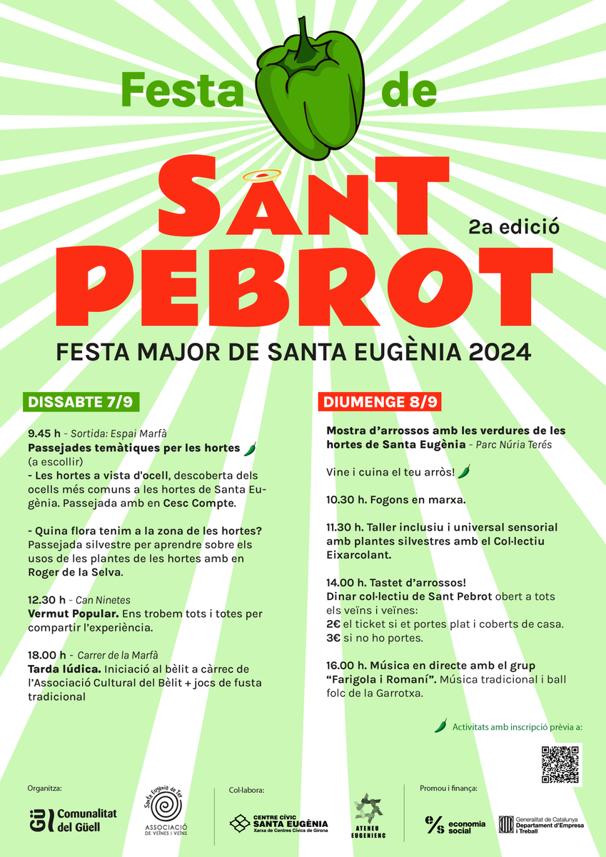ComunalGuell's tweet photo. 🔜 El cap de setmana del 7 i el 8 de setembre us esperem a la Festa del Sant Pebrot.

🫕 Dos dies d'activitats com passejades per l'horta i tallers que culminaran amb una mostra d'arrossos.

Fem una mica més lleugera la tornada a la rutina! ⛱️

Info: https://t.co/nVxow6ILPQ https://t.co/0rkm5S9k4n