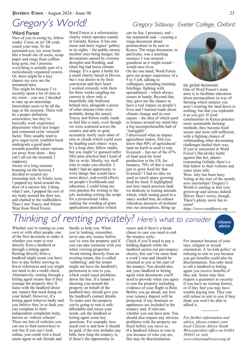 pershoretimes.com 🌐 Page 23 >>> Gregory’s World! 📝 Word Forest🗞️ Thinking of renting privately? Here’s what to consider by CAB 🤔 #PershoreTimes #pershore #worcestershire #newspaper