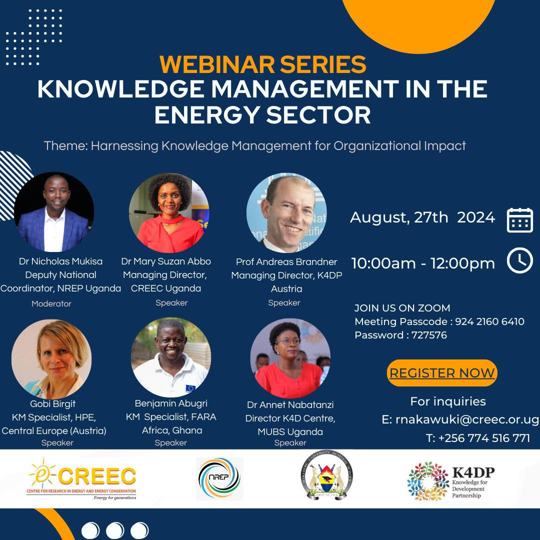 aea_uganda's tweet photo. We are pleased to join in advancing the Knowledge Management agenda in Uganda in the leadership of @CreecMakerere, @NREP_Uganda, @OfficialMubs and MUBS #K4DP. Knowledge Management is a critical area for policy sustainability.
#KnowledgeManagement
Join: https://t.co/QzlajurCKW https://t.co/tmvR5OlYgB