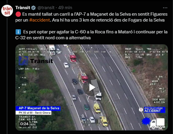 xafbcn's tweet photo. La nostra estimada AP-7 es solidaritza amb vosaltres i aquesta dura tornada de dilluns de finals d'agost. #EixDelMal https://t.co/pxezsxjlL1