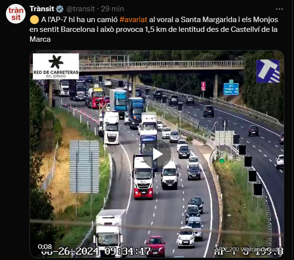 xafbcn's tweet photo. La nostra estimada AP-7 es solidaritza amb vosaltres i aquesta dura tornada de dilluns de finals d'agost. #EixDelMal https://t.co/pxezsxjlL1