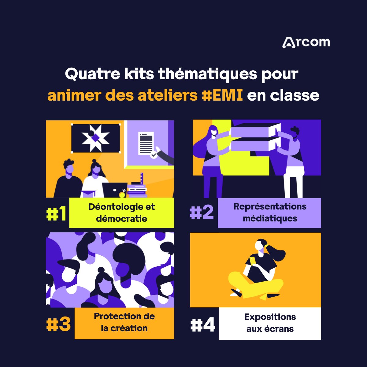 Arcom_fr's tweet photo. 💼 C’est bientôt la #Rentrée2024 des enseignants !

Retrouvez nos ressources pédagogiques #EMI pour mener des ateliers en classe (primaires, collèges et lycées) ⤵️

https://t.co/pLWLasJwMJ https://t.co/lO3kY4ptPj