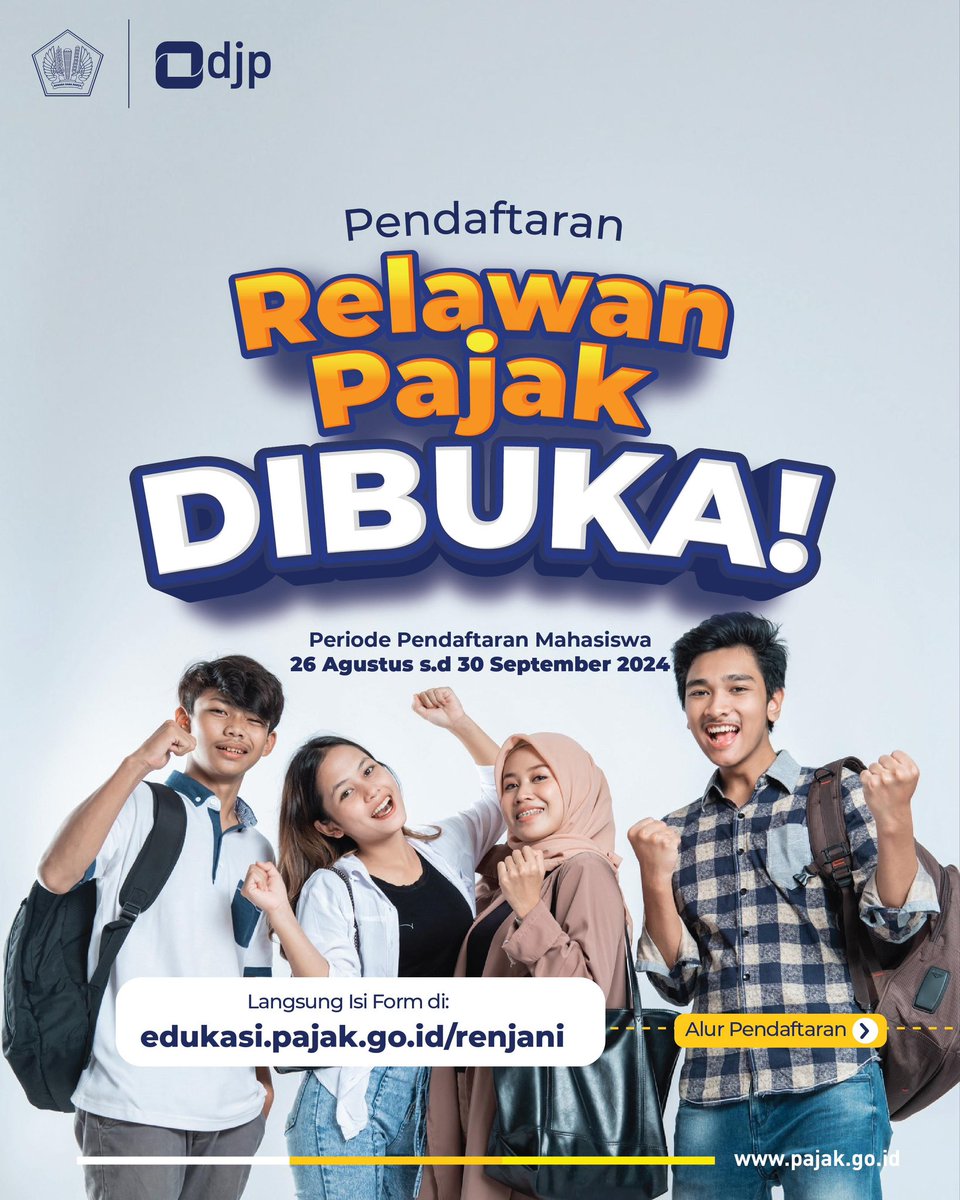 REKRUTMEN RELAWAN PAJAK

Direktorat Jenderal Pajak memanggil mahasiswa dari seluruh perguruan tinggi di Indonesia untuk membangun networking, leadership, dan experience based learning melalui program Relawan Pajak untuk Negeri (Renjani).

- Utas