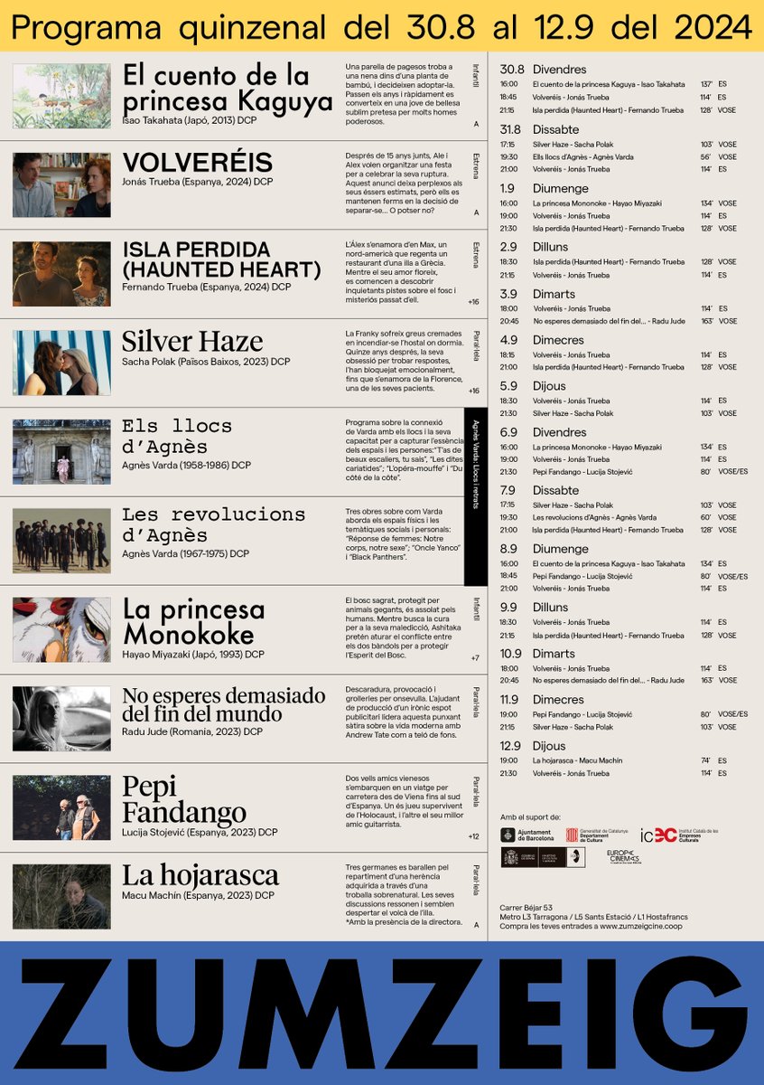 Amigues: aquest divendres el #Zumzeig torna a obrir portes! 🩵💫

I ja tenim el primer quinzenal de la nova temporada 🐞

Comencem amb moltes ganes de compartir amb vosaltres🪻

Veniu a veure'ns per la sala i el Bistrot!

📅 zumzeigcine.coop/cinema/calenda…