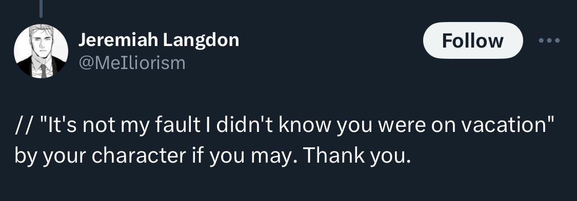 VAG4RY's tweet photo. ( STARTER CALL ;   @MeIliorism )

“It’s not my 𝗙𝗔𝗨𝗟𝗧 I didn’t know you were on vacation!” Nicholas is on his phone, grousing to the other end of the line; you, that is.

Initially, he was going to surprise you by visiting without notice.  … https://t.co/EXFsHCgHVL