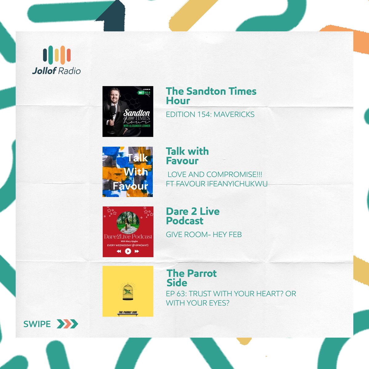 myjollofradio's tweet photo. Still on the top 100 podcasts review for 2024 1st half…Some of the most brilliant podcasters you will ever come across made these episodes happen...  😎✨
Get the Jollof Radio app, or use the website, and binge all you can💯

https://t.co/tojkbN59Gh #jollofradiomedia https://t.co/Hi3QGKB9kp