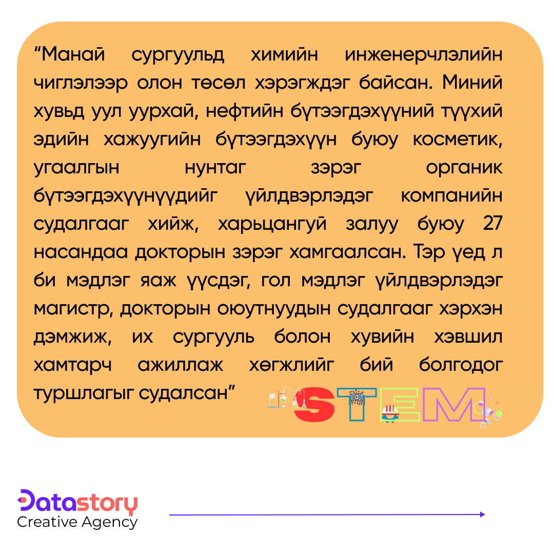 Datastoryinfo's tweet photo. ШИМТ боловсролын сэхээтнүүдийг бэлтгэгчийн түүх 
Химийн бодис, өнгөт уусмалтай шилнүүд гээд л лабораторийн дотно орчинд татагдан химич болсон Б.Батцэнгэл өдгөө боловсрол болон эдийн засаг гэсэн хоёр том салбарыг амжилттай холбож яваа нэгэн.
https://t.co/UdyUvvKkc6 https://t.co/nto2BmyE3u
