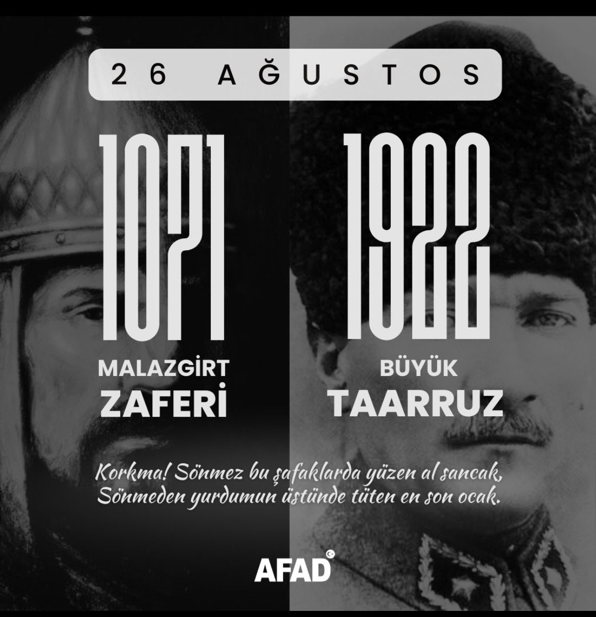 ❝ Fıtrat değişir sanma; bu kan yine o kandır! ❞

1071 Malazgirt Zaferi ve 1922 Büyük Taarruz'un yıl dönümünde, Sultan Alparslan ve Gazi Mustafa Kemal Atatürk başta olmak üzere şanlı tarihimizin bütün kahramanlarını saygı ve minnetle anıyoruz.

#Minnettarız 🇹🇷