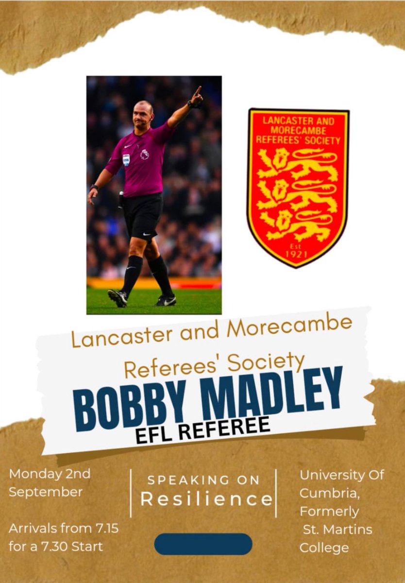 Join us for our opening night of the season, with guest speaker Bobby Madley

🗓️ Mon 2 September 
⏰ 19.30
📍 University of Cumbria (St martins college) University 

Membership Registration: forms.gle/hraSYCxm7K9x7K…