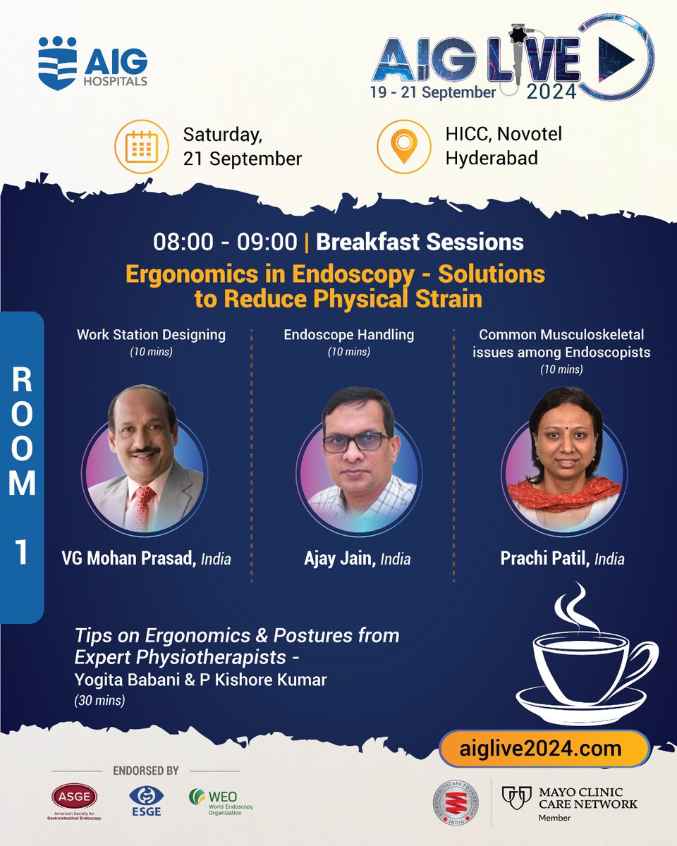 AIGHospitals's tweet image. #AIGLIVE2024 Breakfast Sessions | Great opportunity to learn the tips &amp;amp; tricks of #GIEndoscopy in a closed group setup. From understanding nuances #ImageGuided endoscopy, #Electrosurgical unit to #SEMS placement and Snares &amp;amp; Knives, these sessions will offer invaluable learnings