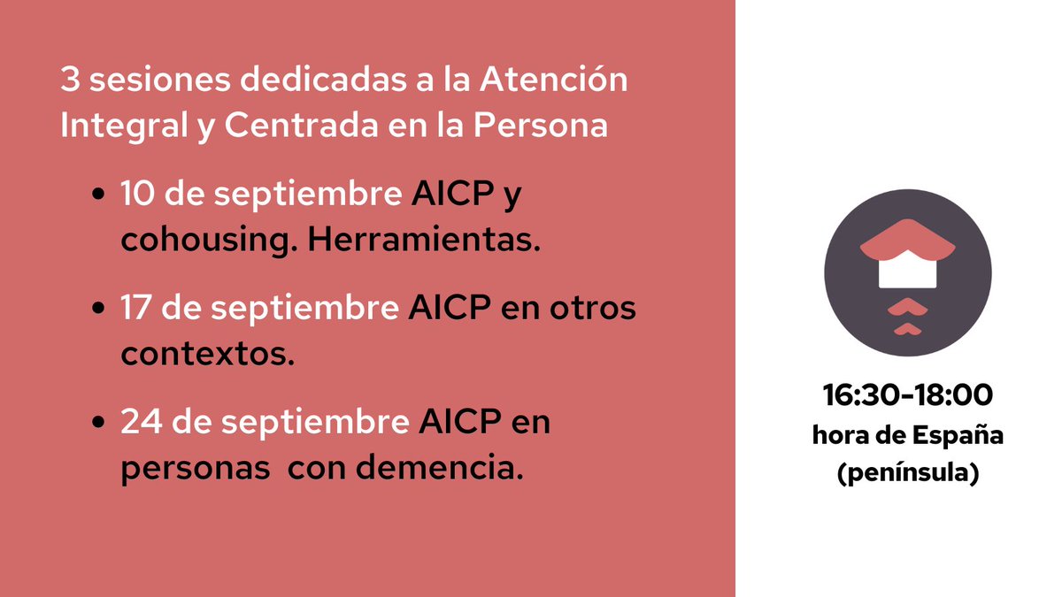 Retomamos el curso con energía: abrimos septiembre con un ciclo de webinarios sobre #AICP EN EL #COHOUSING:

🗓️10, 17 y 24 de septiembre (tres martes consecutivos)

🕟16:30-18:00 horas

Formación gratuita

Más información e inscripciones: comunidadesdecuidados.org/2024/08/26/cic…
