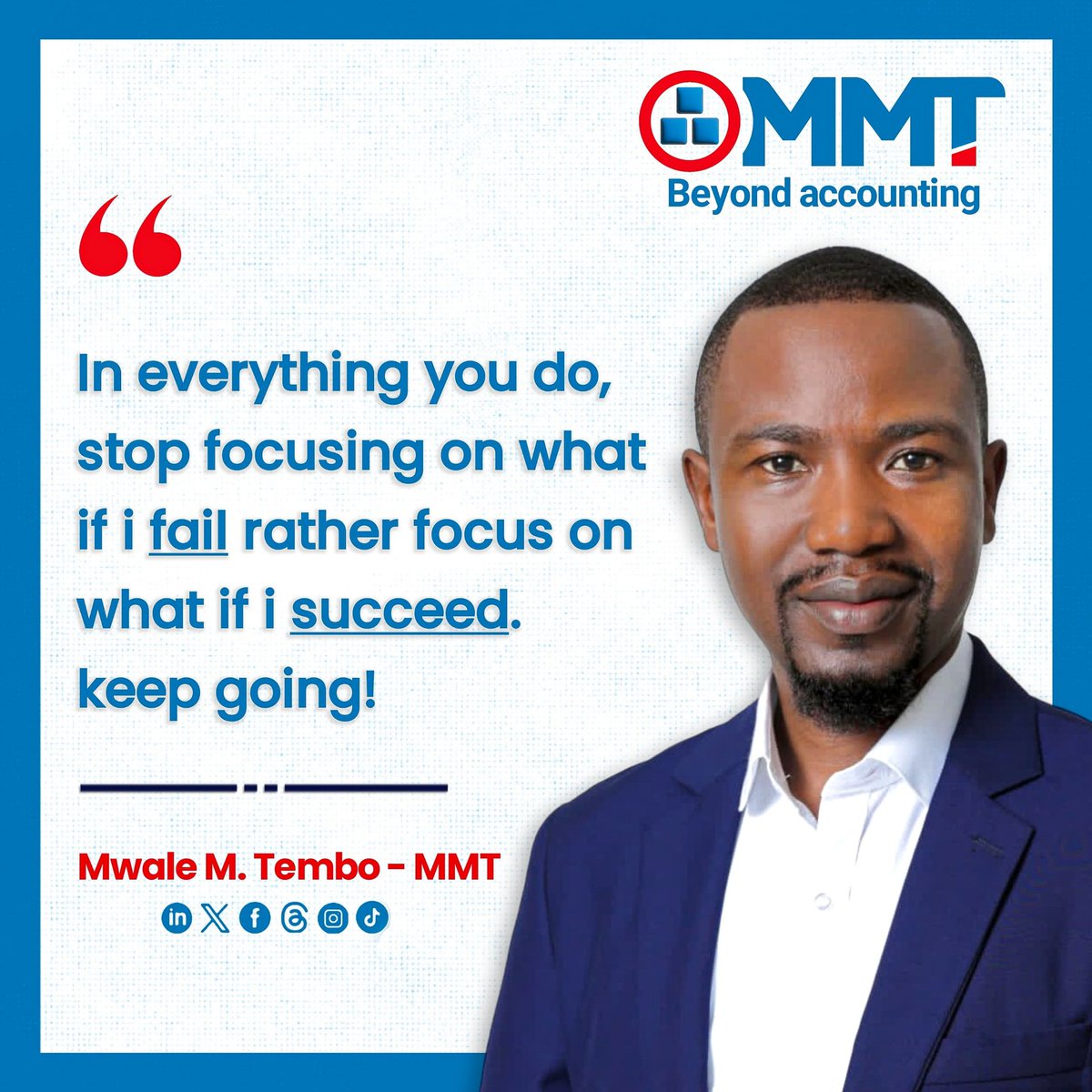 MwaleMTembo's tweet photo. Leading with a transformational purpose.

Stay positive and continuously focus on succeeding and you will indeed succeed, the law of positive attraction.

Do not listen to naysayers!

Happy &amp; energy monday all!

#future #management #personaldevelopment https://t.co/krHHylEZtI