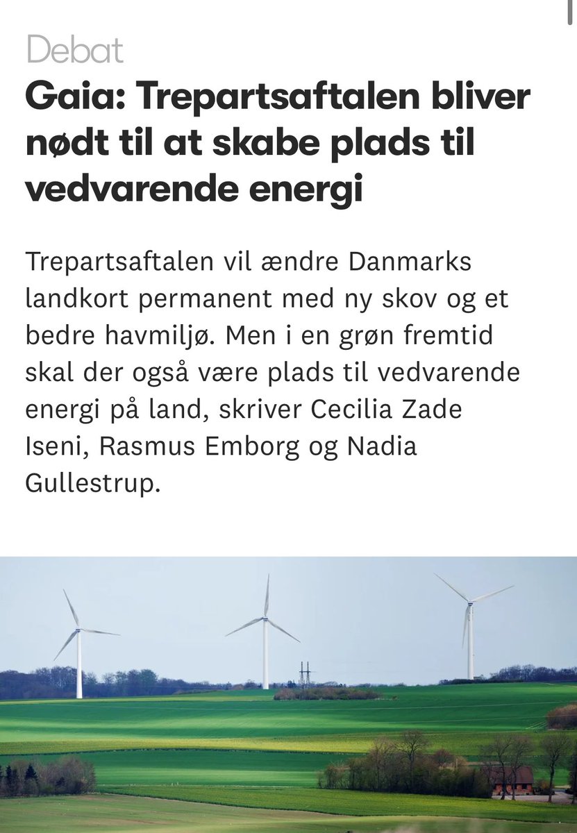 Gaia - Unge for et Grønt Erhvervsliv (@gaia_ung) on Twitter photo Hvad skal ind? Sol og vind!
Regeringens grønne trepart satte retningen for Danmarks nye arealkabale. Den mangler bare at indtænke den vedvarende energi
Læs med i vores debatindlæg i <a href="/AltingetKlima/">Altinget: klima</a> 👉🏻altinget.dk/klima/artikel/…
#dkgreen #dkpol #dknatur Hvad skal ind? Sol og vind!
Regeringens grønne trepart satte retningen for Danmarks nye arealkabale. Den mangler bare at indtænke den vedvarende energi
Læs med i vores debatindlæg i <a href="/AltingetKlima/">Altinget: klima</a> 👉🏻altinget.dk/klima/artikel/…
#dkgreen #dkpol #dknatur