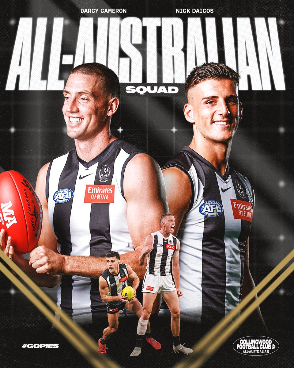 CollingwoodFC's tweet photo. Fitting recognition for outstanding individual years of football 🌟

Darcy Cameron and Nick Daicos have been named in the 2024 All-Australian squad: https://t.co/sr5n0nALIB https://t.co/dWDQm2ym1Z
