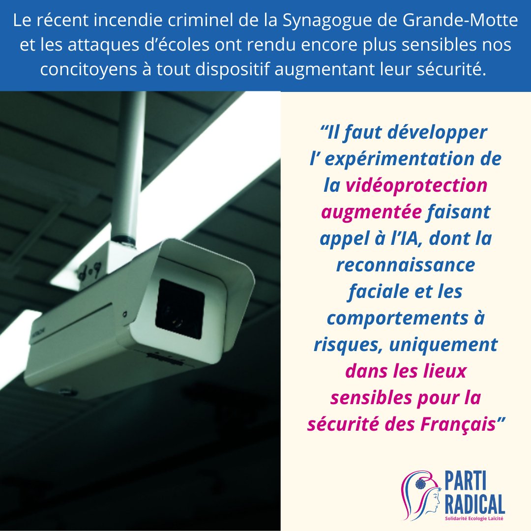 PartiRadical's tweet image. 📣Communiqué du @PartiRadical : "Pour le développement de l'expérimentation de la #videoprotection augmentée au service de la #sécurité des Français" #IntelligenceArtificielle 
Retrouvez le communiqué sur : bit.ly/4gaU2rw