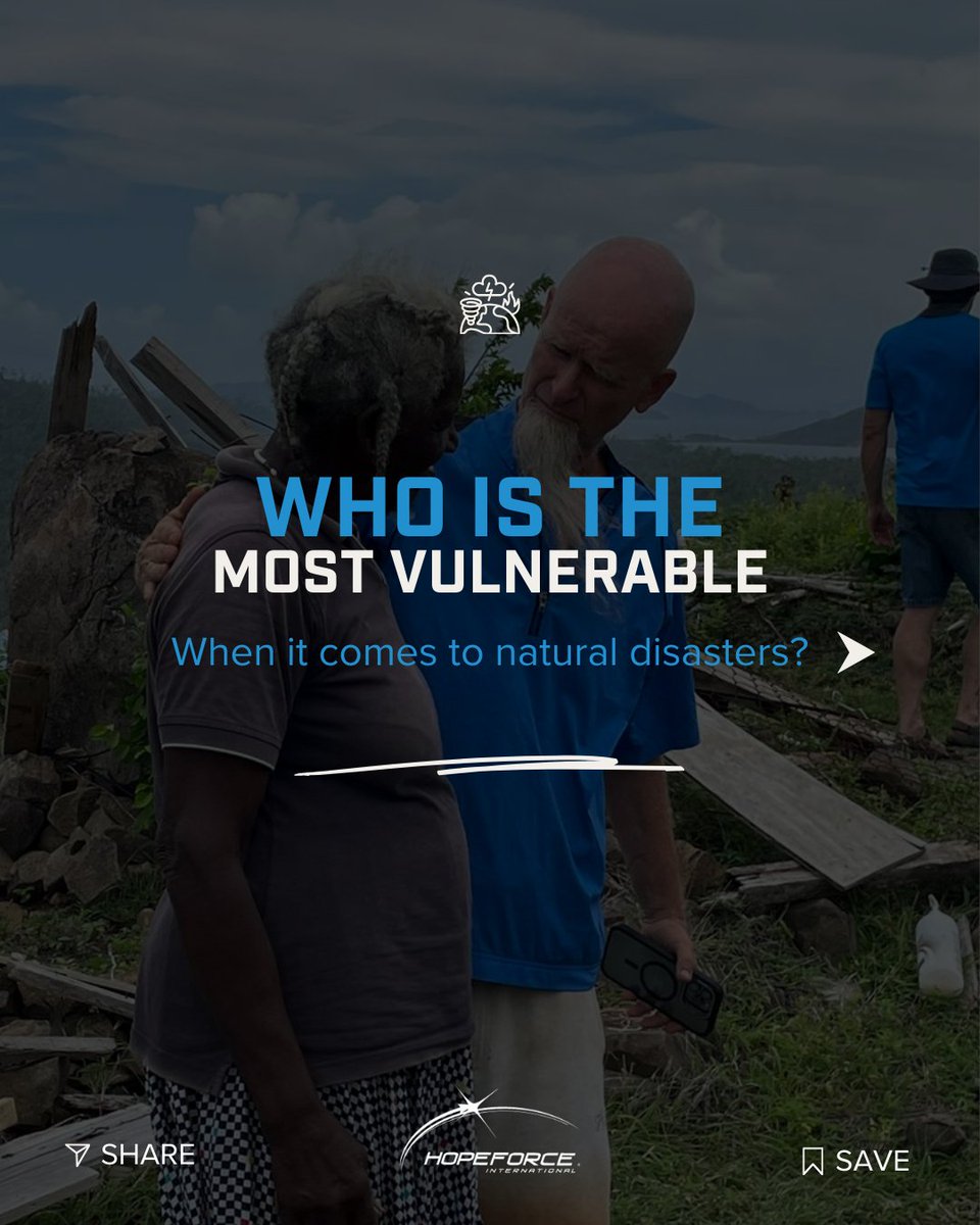 hopeforce's tweet image. Not all communities are affected equally by natural disasters.

#hopeforceinternational #disastereducation #carouselpost #vulnerables