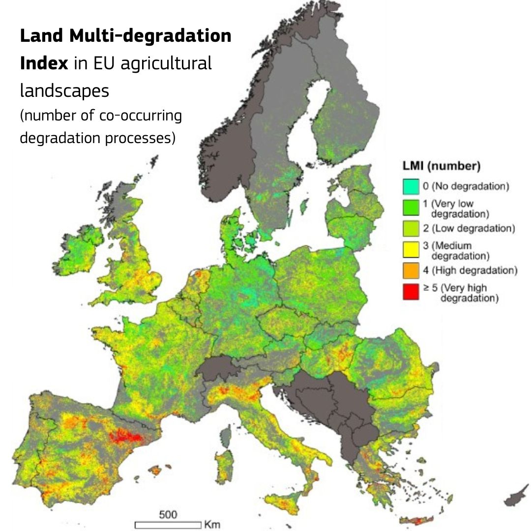 More than 80% of EU agricultural lands suffer from land degradation, which negatively affects #biodeiversity and agricultural productivity.

Our scientists studied different degradation processes to assess the status of EU’s agricultural soil europa.eu/!PNRbBY

#JRCinMaps