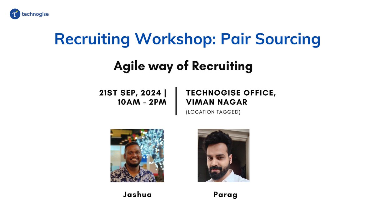 We are super excited to host the next Technowise session on Recruiting workshop on Pair Sourcing by <a href="/globalmadrasii/">Immanuel Joshua</a>  &amp; Parag Shinde.
We are trying sourceathon to solve real-world problems. Join us on 21st Sep - tinyurl.com/Sourceathon
#sourceathon