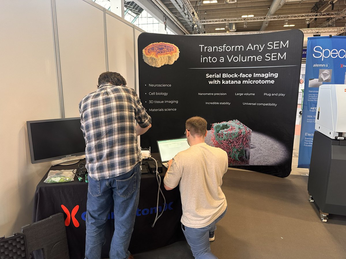 connectomx3d's tweet photo. We're all set up at #EMC24! Swing by Booth A10 to discover the cutting-edge (no pun intended) katana microtome and learn how to transform your SEM into a Volume SEM.๐ฌโจ #volumeEM https://t.co/e9rp6XqzBM