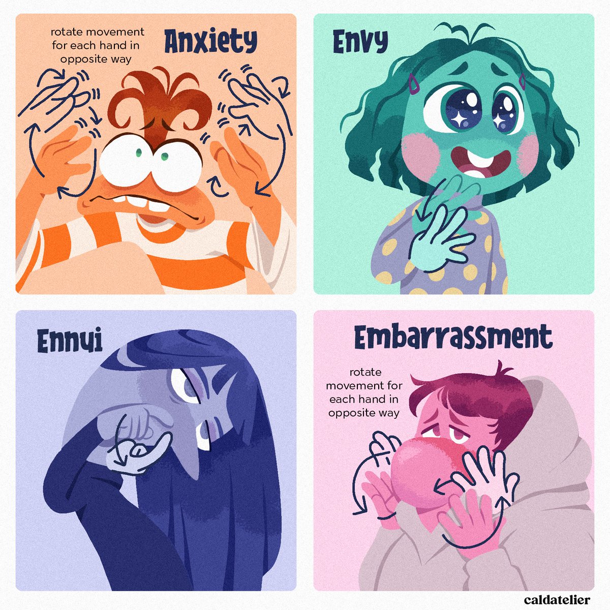 caldatelier's tweet image. Learn how to say different emotions in Filipino Sign Language (FSL).

 #insideout #insideoutmovie #insideout2 #insideoutfanart