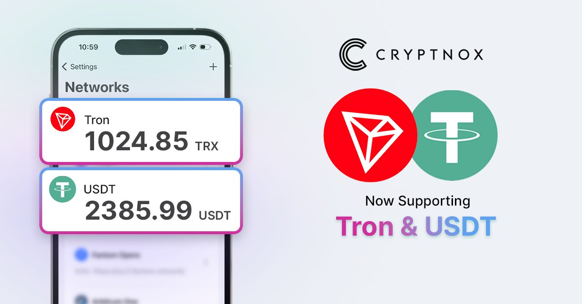 CryptnoxTech's tweet photo. Cryptnox Adds Support for Tron Network and USDT Token on Tron

We are thrilled to announce that Cryptnox has expanded its self-hosted wallet technology to include support for the Tron network. This advancement complements our existing range of services and stands as part of our ongoing commitment to enhancing user experience and security in the crypto ecosystem.

Users of our cutting-edge self-hosted smart card wallet, coupled with our user-friendly Cryptnox Wallet mobile phone application, can seamlessly manage their digital assets on the Tron network. This integration allows for robust, efficient, and secure transactions, reflecting our dedication to providing state-of-the-art security solutions. 
Moreover, our mobile application now natively supports the USDT token on the Tron network. This update provides our users with faster, more cost-effective options for managing their USDT tokens, leveraging Tron’s high-performance network capabilities.

At Cryptnox, we continuously strive to stay at the forefront of blockchain security technology by expanding the capabilities of our products to support the most popular and innovative blockchain networks and tokens. We believe that this new feature will significantly benefit our users by providing more versatility in managing their cryptocurrency portfolios.

#Cryptnox #TronNetwork #USDT #BlockchainTechnology #HardwareWallet