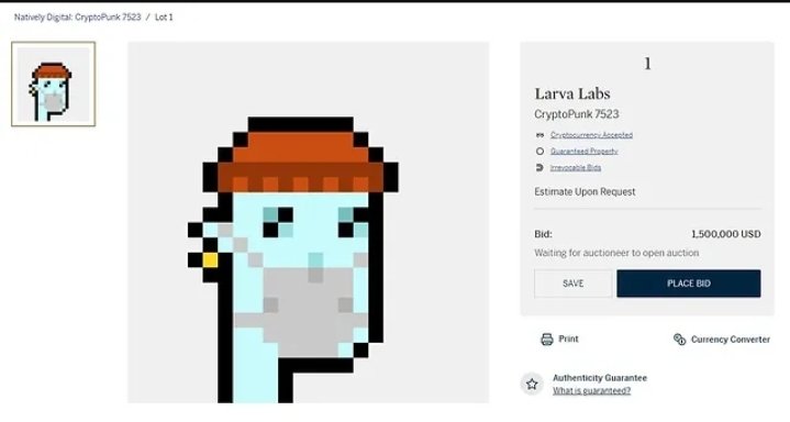 Soheil_SBabaei's tweet image. #Sotheby’s, the 280-year-old #British #auctionhouse, has auctioned off a #CryptoPunk [Punk491.png] non-fungible token (#NFT) at its #DigitalArtDaySale for $66,000 signalling a market downturn.
#NFTs