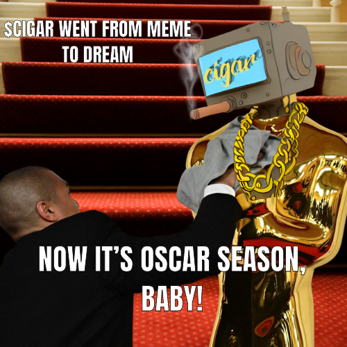CoinCigar's tweet photo. From meme coin to Oscar winner— $CIGAR just went full Hollywood! 🎬🚬

#CIGARFam #CryptoDreams #ToTheMoon #SolanaMemeCoins https://t.co/4kulJjWz8Y
