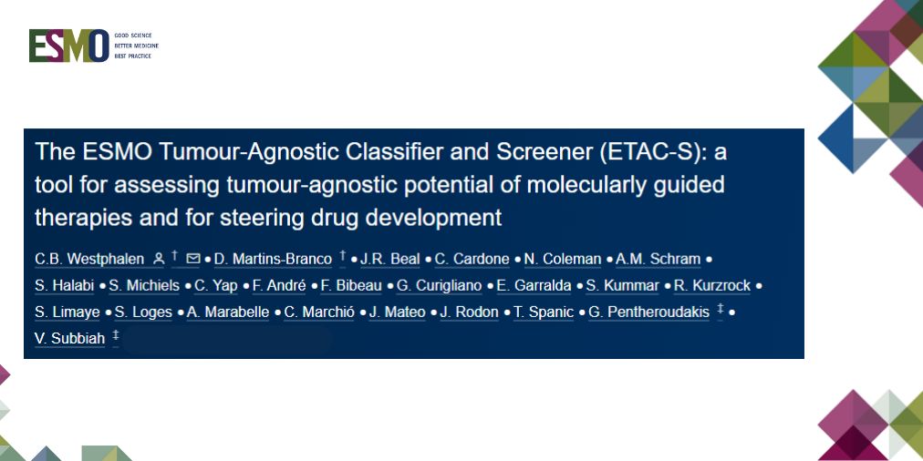 ESMO - Eur. Oncology (@myesmo) on Twitter photo ESMO announces the publication of the ESMO Tumour-Agnostic Classifier and Screener (ETAC-S), a new framework to assess the tumour-agnostic potential of #CancerTherapies with the aim to optimise the drug development process <a href="/Annals_Oncology/">Annals of Oncology</a>.
🔗ow.ly/rqmR50T6gHt ESMO announces the publication of the ESMO Tumour-Agnostic Classifier and Screener (ETAC-S), a new framework to assess the tumour-agnostic potential of #CancerTherapies with the aim to optimise the drug development process <a href="/Annals_Oncology/">Annals of Oncology</a>.
🔗ow.ly/rqmR50T6gHt