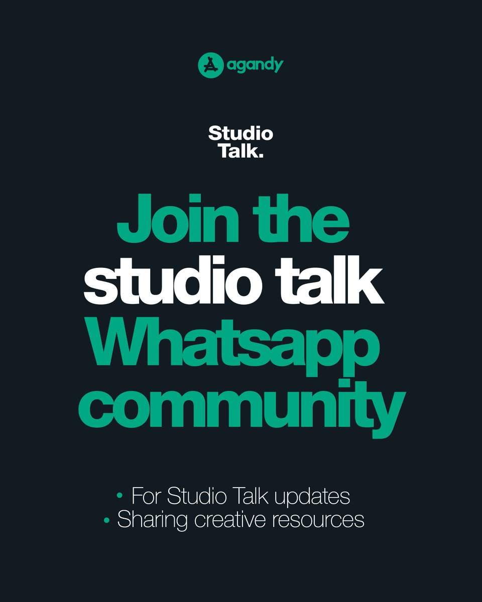 AgandyStudios's tweet photo. Hey Creative, need to stay updated with #Studiotalk? Join the Studio Talk WhatsApp community via https://t.co/kCn5MK5A2S
We'll be sharing information about upcoming events, creative tools, etc https://t.co/Bg1E8oL3iB