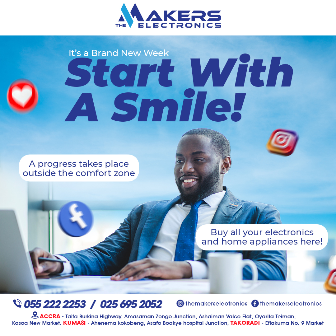 The Makers Electronics Company Limited (@themakersgh) on Twitter photo Smile and shop! The Makers Electronics has everything you need for your home and office. Visit us today and see for yourself! #HappyShopping #ElectronicsHeaven #TheMakersElectronics #Accra #Kumasi #Takoradi #Ghana #Electronics #HomeAppliances #Shopping #Deals #Sale #Tech #Gadgets Smile and shop! The Makers Electronics has everything you need for your home and office. Visit us today and see for yourself! #HappyShopping #ElectronicsHeaven #TheMakersElectronics #Accra #Kumasi #Takoradi #Ghana #Electronics #HomeAppliances #Shopping #Deals #Sale #Tech #Gadgets