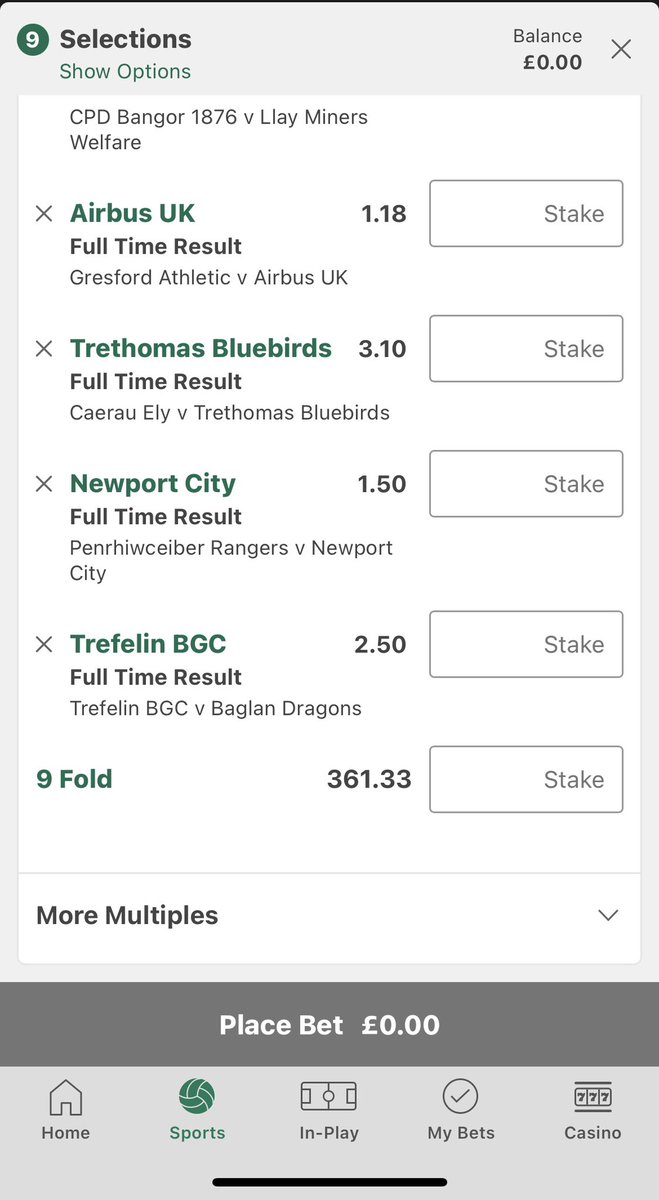 Bearded_Basher's tweet image. Here’s a Welsh leagues bank holiday Acca for all the degens out there that will provide you with generational wealth. No units advised as just a fun one to track this afternoon. Same Acca is 128.54 on DragonBet so just playing the odds here. #GamblingTwitter #SupportLocalLeagues