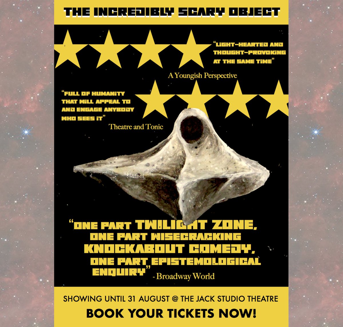🚨SIX NIGHTS LEFT!🚨

'The Incredibly Scary Object' is at <a href="/BrocJackTheatre/">Jack Studio Theatre</a> until the 31st of August!

Come and see what the fuss is about: brockleyjack.co.uk/jackstudio-ent…
