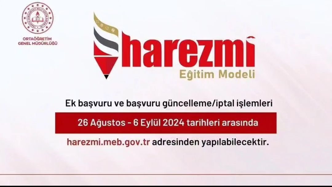 Harezmi Eğitim Modeli başvuru işlemleri, öğretmenlerimizin isteğe bağlı il içi/il dışı yer değiştirme talepleri ve gelen diğer talepler doğrultusunda yeniden başlamıştır. 

Bilgi, yeni başvuru, güncelleme ve iptal için;
🌐 harezmi.meb.gov.tr
🗓️ 26 Ağustos - 6 Eylül 2024