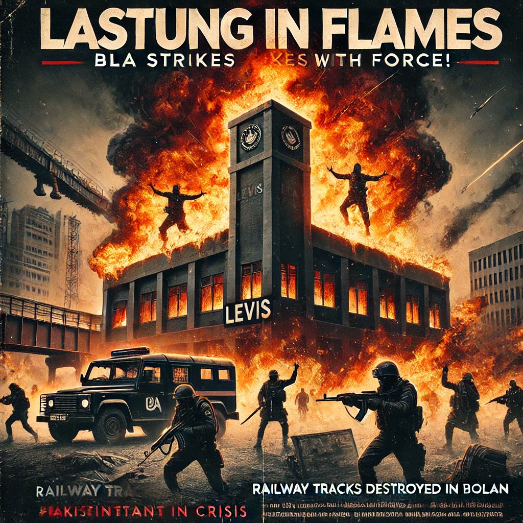 AshishR17972156's tweet photo. ��� Mastung in Flames! Last night, BLA rebels launched a daring attack, setting the Levis Police Station ablaze and seizing a massive cache of weapons. 🚨 This morning, a railway track in Bolan was blown apart by explosives.
#OperationHerof #BLAAttacks
#Pakistan https://t.co/zjPXRP7OWo