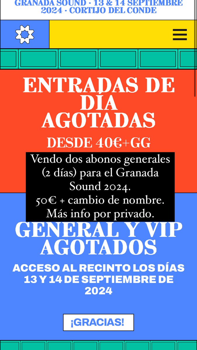 91Rodriguezalex's tweet photo. Vendo dos entradas Granada Sound. @GranadaSound https://t.co/tbxKT0Dsqm