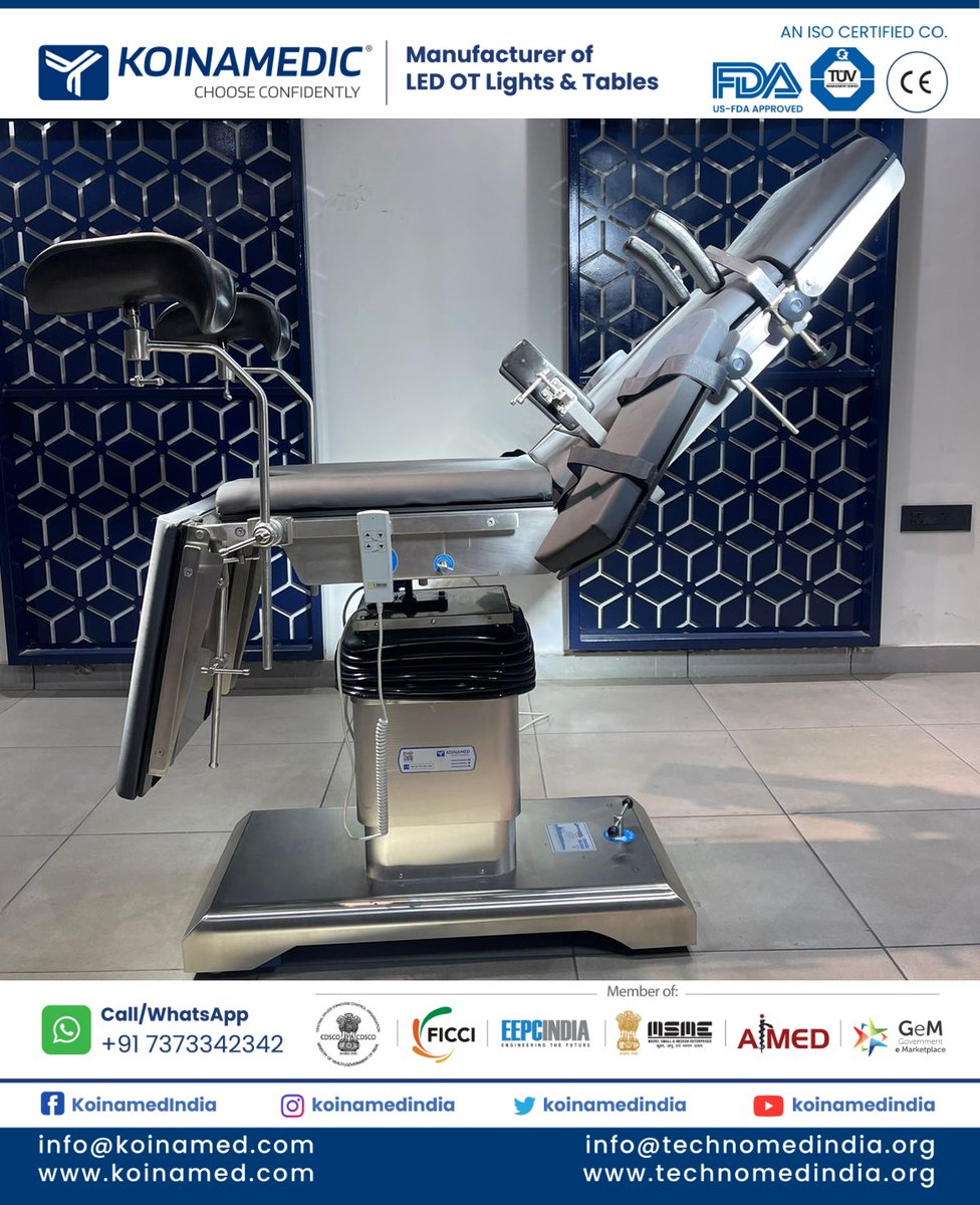 koinamedindia's tweet photo. #Koinamedic 1203 EL Advance #electricOTtable ready in stock at our manufacturing unit at Bawana Industrial area. This #generalsurgicaltable features 2 remote electric functions for up/down and trendelenburg. It is made of 304 Grade SS (laser cut finishing). https://t.co/SUaw6TE56f